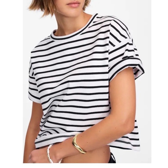 Madewell Everyday Boxy Crop Tee in Stripe Medium - Picture 3 of 8